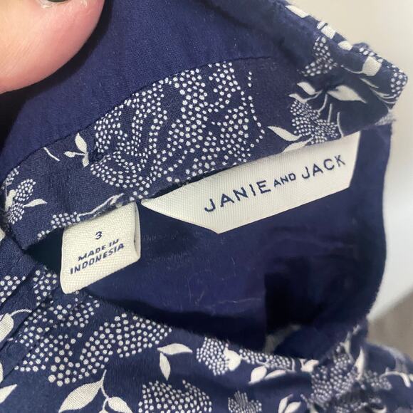 Janie and Jack Girls Navy Blue & White Floral Jumpsuit Flutter Accent Sz 3 - Picture 8 of 11